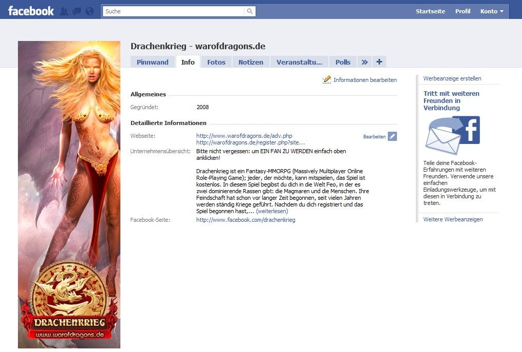 Besucht die Facebook-Seite des kostenlosen Browsergames Drachenkrieg.